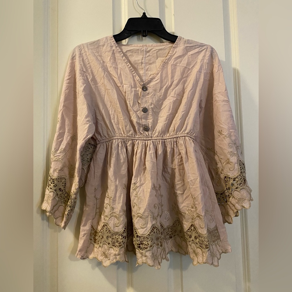 Embroidered Beige Women's Top